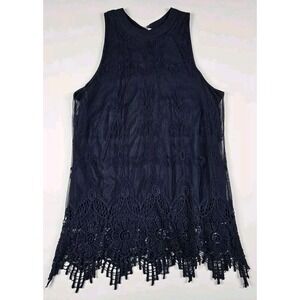 Heartsoul Blouse Women's‎ Large Navy Blue Lace Boho Coquette Fairycore Feminine